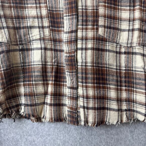 Altard State Flannel Shirt Womens Small Oversized Plaid Boho Western Raw Hem - Picture 6 of 12
